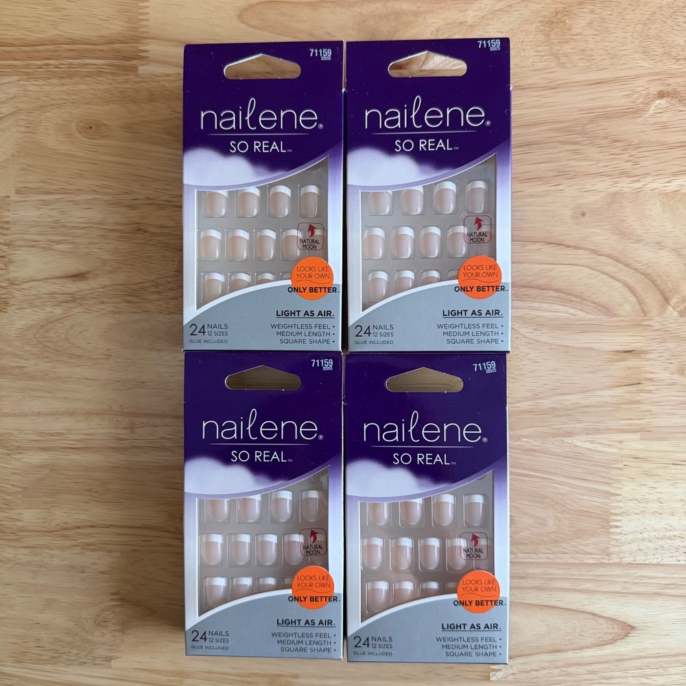 Nailene So Real 4pk Artificial Nails French Tip Square NEW discontinued manicure